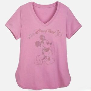 Disney Rhinestone-Embellished Pink Mickey Mouse Short Sleeve Tee